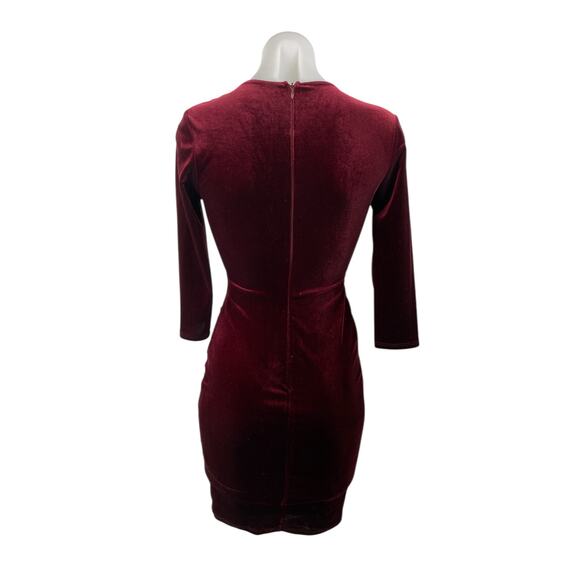 Lulus Red Velvet Velour Deep V Neck Zip Drape Pencil Mini Bodycon Dress Size XS - Picture 2 of 4